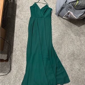 David's Bridal Green Pleated Maxi Gown